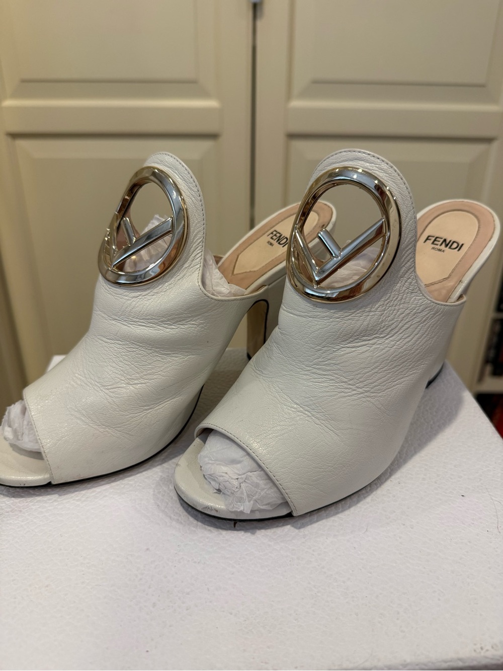 Fendi FF Logo Leather Mules | Size 37